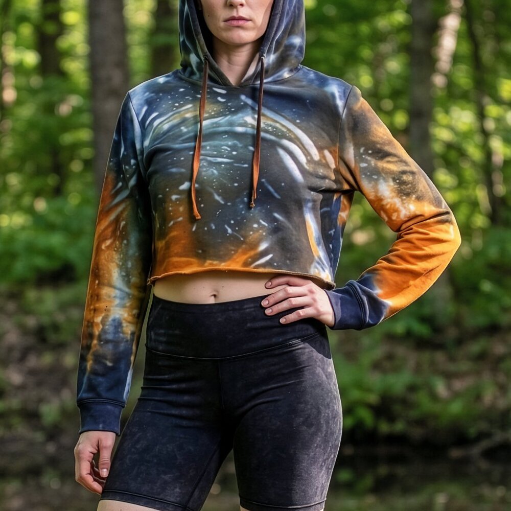 Alvina Tie Dye Hoodie Crop Top in Orange + Black by Akasha Sun Hand-Dyed